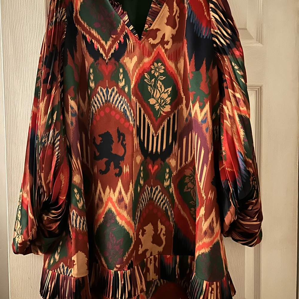 Alden Adair Liza Dress In Royal Ikat Mini Dress with Bishop Sleeves